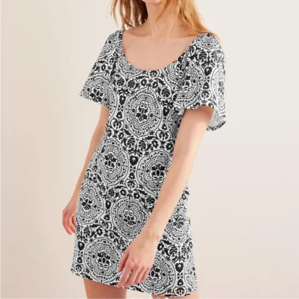 Boden Scoop Neck Jersey Floral Black/White Mini Dress